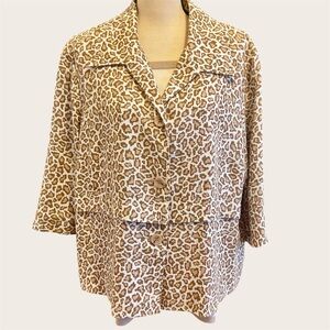 Pendleton Linen Rayon Animal Print Jacket 2X Tan Cream Lightweight Summer